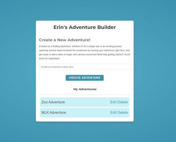 Adventure Builder front page